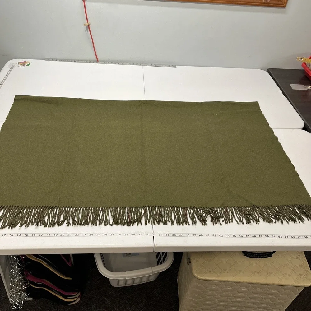 Vintage Lauren Ralph Lauren Green Plaid Wool Alpaca Blend Blanket Throw Fringe